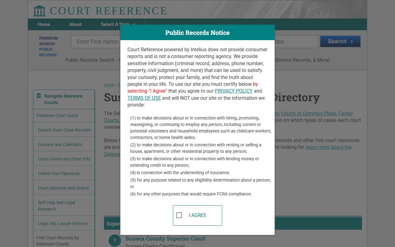 Lewes Sussex County civil court records directory