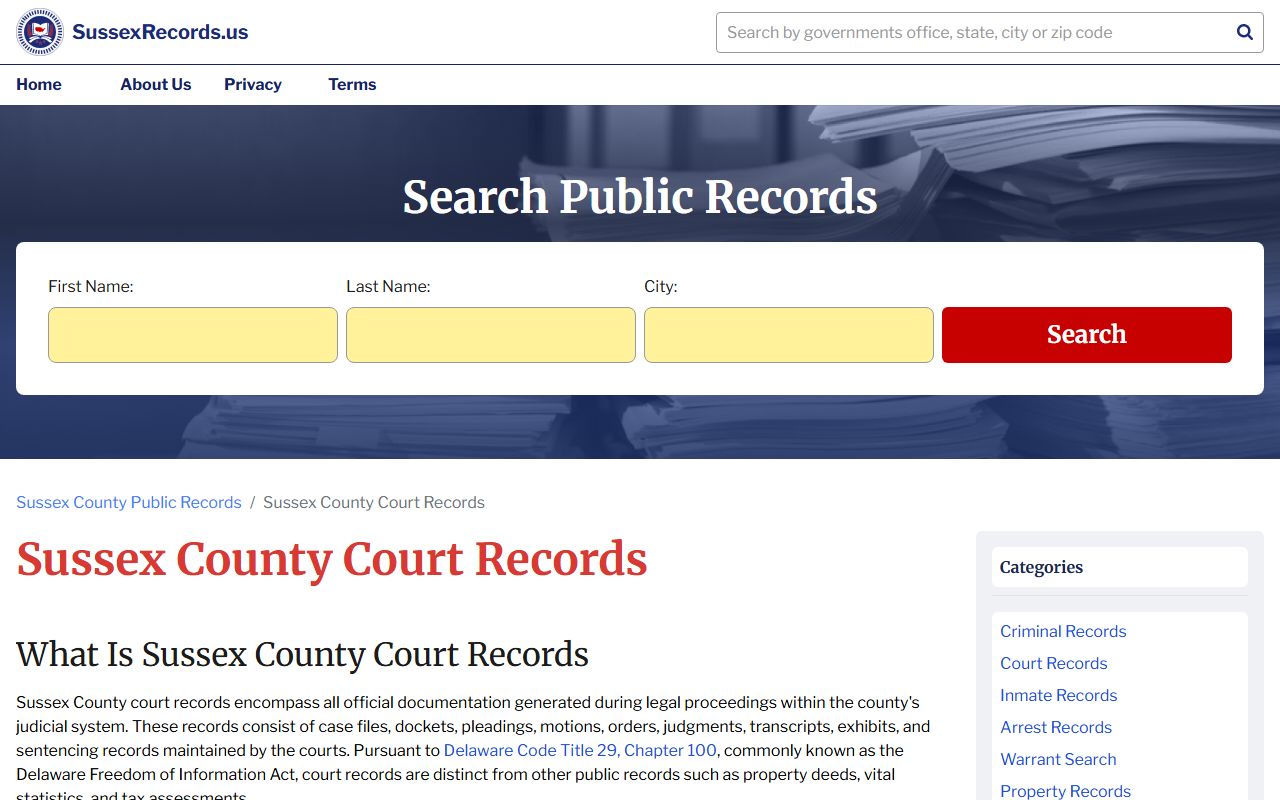 Milford Sussex County civil court records