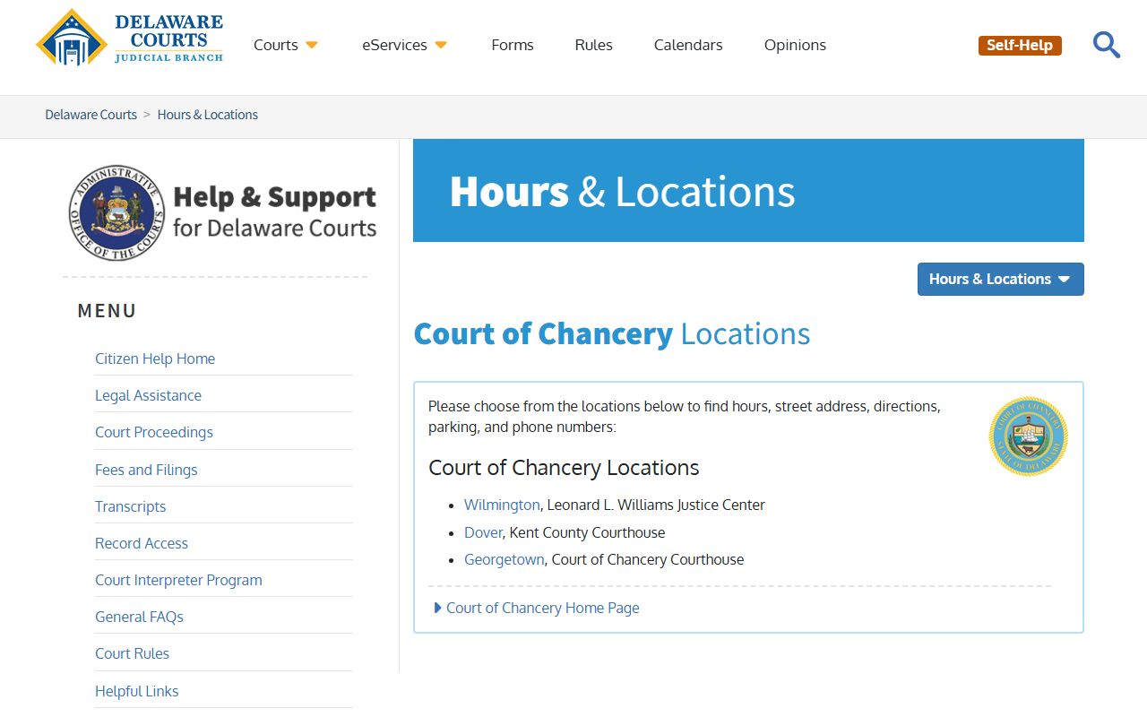 Court of Chancery in Wilmington for civil court records