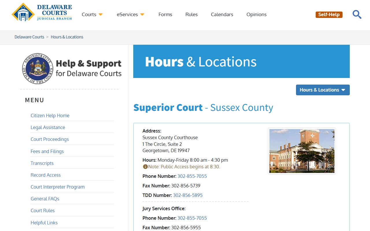 Sussex County Superior Court civil court records