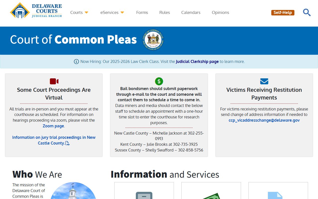 Delaware Court of Common Pleas for civil court records