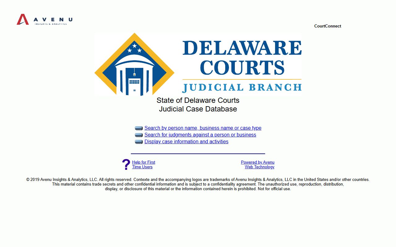 Delaware CourtConnect portal login for civil court records