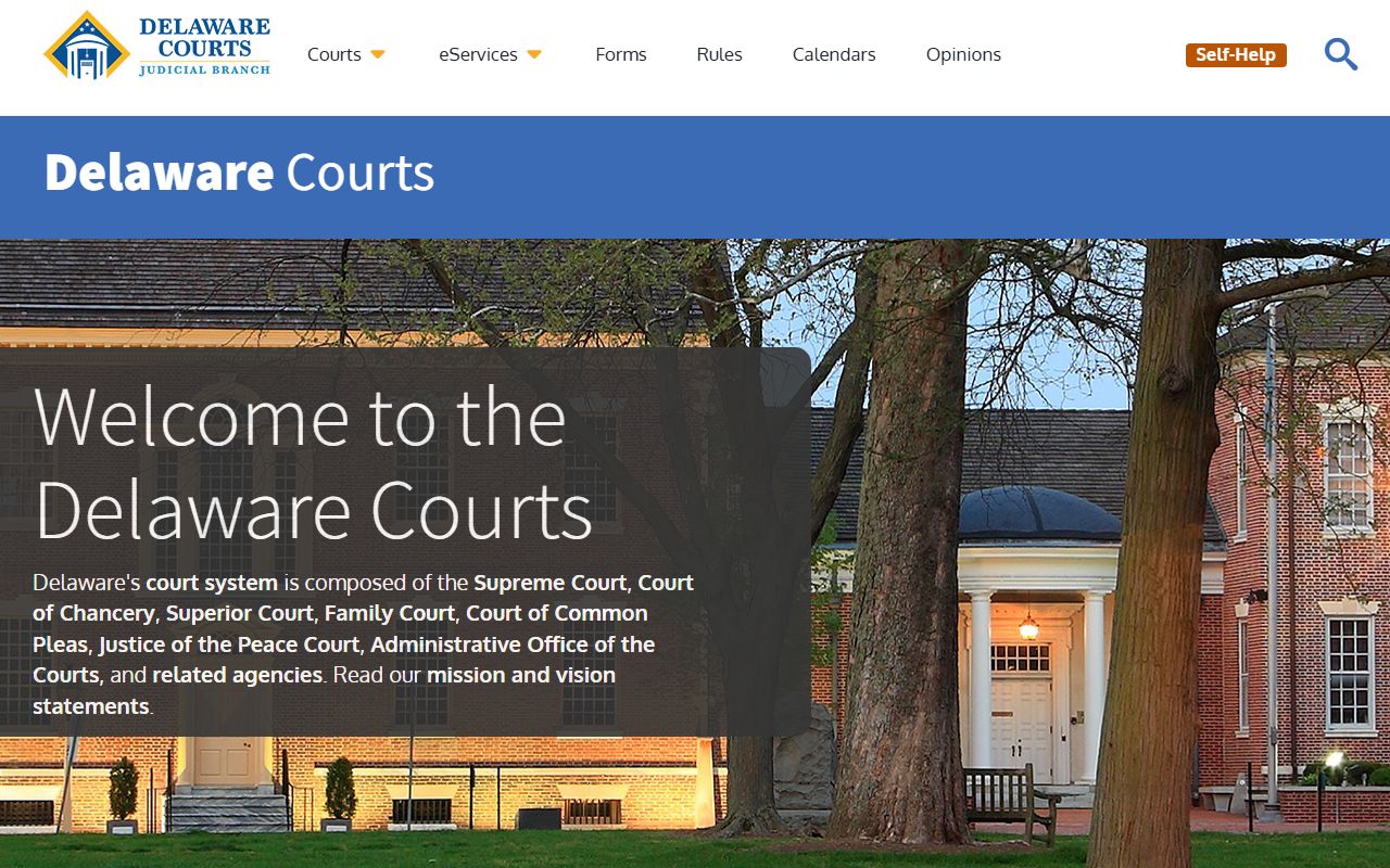 Delaware Courts official homepage for civil court records