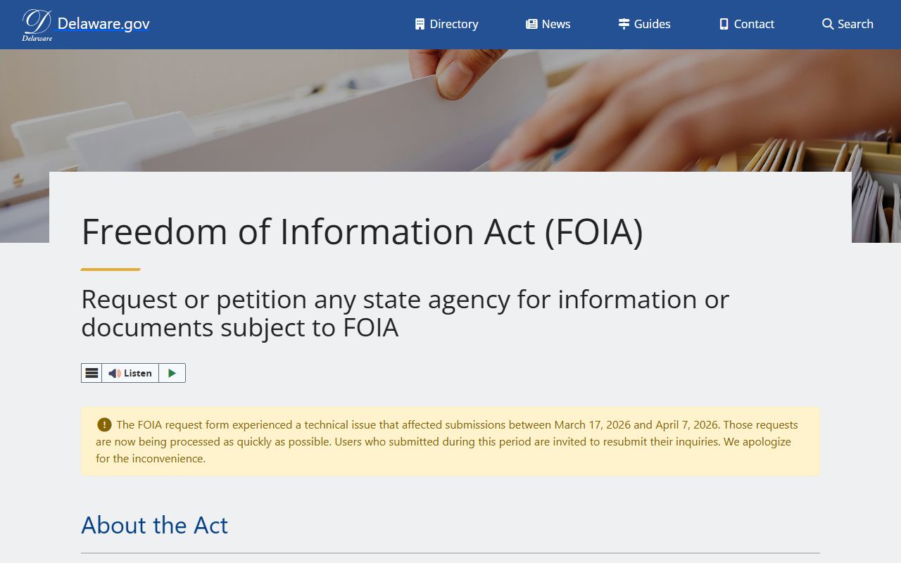 Delaware FOIA portal for civil court records