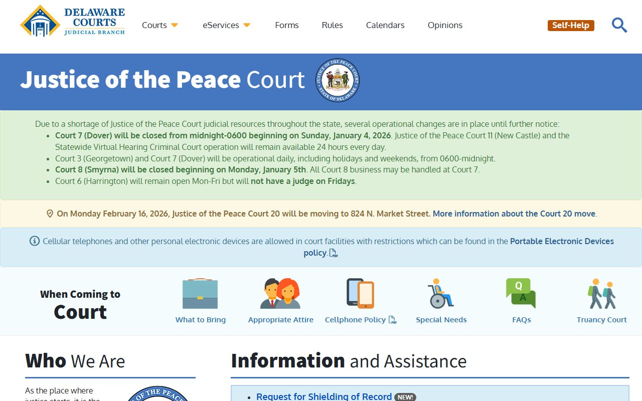 Delaware Justice of the Peace Court for civil court records